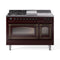 ILVE Nostalgie II Noblesse 48-Inch Natural Gas Dual Fuel Range with 5 Burners, Griddle, & French Top with Triple Glass Door Oven in Burgundy with Bronze Trim (UN48FSNMPBUB)