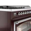 ILVE Nostalgie II Noblesse 48-Inch Propane Gas Dual Fuel Range with 5 Burners, Griddle, & French Top with Triple Glass Door Oven in Burgundy with Chrome Trim (UN48FSNMPBUCLP)