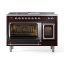ILVE Nostalgie II Noblesse 48-Inch Propane Gas Dual Fuel Range with 5 Burners, Griddle, & French Top with Triple Glass Door Oven in Burgundy with Chrome Trim (UN48FSNMPBUCLP)