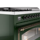 ILVE Nostalgie II Noblesse 48-Inch Natural Gas Dual Fuel Range with 5 Burners, Griddle, & French Top with Triple Glass Door Oven in Emerald Green with Bronze Trim (UN48FSNMPEGB)
