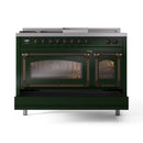ILVE Nostalgie II Noblesse 48-Inch Natural Gas Dual Fuel Range with 5 Burners, Griddle, & French Top with Triple Glass Door Oven in Emerald Green with Bronze Trim (UN48FSNMPEGB)