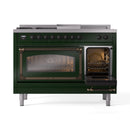 ILVE Nostalgie II Noblesse 48-Inch Natural Gas Dual Fuel Range with 5 Burners, Griddle, & French Top with Triple Glass Door Oven in Emerald Green with Bronze Trim (UN48FSNMPEGB)