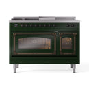 ILVE Nostalgie II Noblesse 48-Inch Propane Gas Dual Fuel Range with 5 Burners, Griddle, & French Top with Triple Glass Door Oven in Emerald Green with Bronze Trim (UN48FSNMPEGBLP)