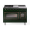 ILVE Nostalgie II Noblesse 48-Inch Natural Gas Dual Fuel Range with 5 Burners, Griddle, & French Top with Triple Glass Door Oven in Emerald Green with Bronze Trim (UN48FSNMPEGB)