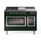 ILVE Nostalgie II Noblesse 48-Inch Natural Gas Dual Fuel Range with 5 Burners, Griddle, & French Top with Triple Glass Door Oven in Emerald Green with Chrome Trim (UN48FSNMPEGC)