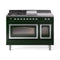 ILVE Nostalgie II Noblesse 48-Inch Dual Fuel Range with 5 Burners, Griddle, & French Top with Triple Glass Door Oven in Emerald Green with Chrome Trim (UN48FSNMPEGC)
