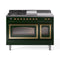 ILVE Nostalgie II Noblesse 48-Inch Natural Gas Dual Fuel Range with 5 Burners, Griddle, & French Top with Triple Glass Door Oven in Emerald Green with Brass Trim (UN48FSNMPEGG)