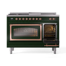 ILVE Nostalgie II Noblesse 48-Inch Propane Gas Dual Fuel Range with 5 Burners, Griddle, & French Top with Triple Glass Door Oven in Emerald Green with Copper Trim (UN48FSNMPEGPLP)