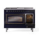 ILVE 48-Inch Nostalgie II Noblesse Propane Gas Dual Fuel Range with 5 Sealed Burners, Griddle, French Top and Triple Glass Door Oven in Midnight Blue with Bronze Trim (UN48FSNMPMBBLP)