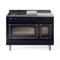 ILVE 48-Inch Nostalgie II Noblesse Natural Gas Dual Fuel Range with 5 Sealed Burners, Griddle, French Top and Triple Glass Door Oven in Midnight Blue with Bronze Trim (UN48FSNMPMBB)