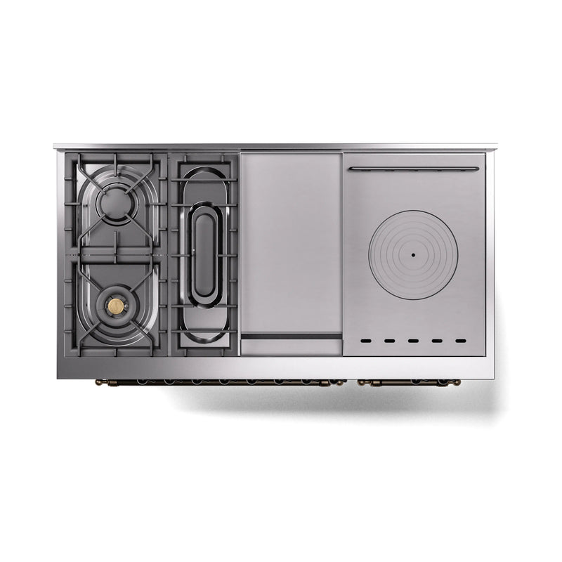 ILVE 48-Inch Nostalgie II Noblesse Dual Fuel Range with 5 Sealed Burners, Griddle, French Top and Triple Glass Door Oven in Midnight Blue with Bronze Trim (UN48FSNMPMBB)