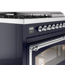 ILVE 48-Inch Nostalgie II Noblesse Natural Gas Dual Fuel Range with 5 Sealed Burners, Griddle, French Top and Triple Glass Door Oven in Midnight Blue with Chrome Trim (UN48FSNMPMBC)
