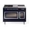 ILVE 48-Inch Nostalgie II Noblesse Dual Fuel Range with 5 Sealed Burners, Griddle, French Top and Triple Glass Door Oven in Midnight Blue with Chrome Trim (UN48FSNMPMBC)