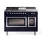 ILVE 48-Inch Nostalgie II Noblesse Natural Gas Dual Fuel Range with 5 Sealed Burners, Griddle, French Top and Triple Glass Door Oven in Midnight Blue with Chrome Trim (UN48FSNMPMBC)