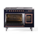 ILVE Nostalgie II Noblesse 48-Inch Freestanding Natural Gas Dual Fuel Range with Triple Glass Door Oven in Midnight Blue with Copper Trim (UN48FSNMPMBP)