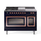 ILVE Nostalgie II Noblesse 48-Inch Freestanding Natural Gas Dual Fuel Range with Triple Glass Door Oven in Midnight Blue with Copper Trim (UN48FSNMPMBP)