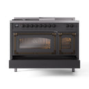 ILVE 48-Inch Nostalgie II Noblesse Propane Gas Dual Fuel Range with 5 Sealed Burners, Griddle, French Top and Triple Glass Door Oven in Matte Graphite with Bronze Trim