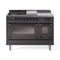 ILVE 48-Inch Nostalgie II Noblesse Natural Gas Dual Fuel Range with 5 Sealed Burners, Griddle, French Top and Triple Glass Door Oven in Matte Graphite with Bronze Trim