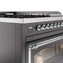 ILVE 48-Inch Nostalgie II Noblesse Dual Fuel Range with 5 Sealed Burners, Griddle, French Top and Triple Glass Door Oven in Matte Graphite with Chrome Trim (UN48FSNMPMGC)