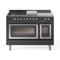 ILVE 48-Inch Nostalgie II Noblesse Dual Fuel Rangewith 5 Sealed Burners, Griddle, French Top and Triple Glass Door Oven in Matte Graphite with Chrome Trim (UN48FSNMPMGC)