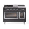 ILVE 48-Inch Nostalgie II Noblesse Propane Gas Dual Fuel Range with 5 Sealed Burners, Griddle, French Top and Triple Glass Door Oven in Matte Graphite with Chrome Trim (UN48FSNMPMGCLP)