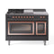 ILVE 48-Inch Nostalgie II Noblesse Dual Fuel Rangewith 5 Sealed Burners, Griddle, French Top and Triple Glass Door Oven in Matte Graphite with Copper Trim (UN48FSNMPMGP)
