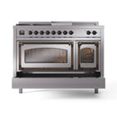 ILVE 48-Inch Nostalgie II Noblesse Propane Gas Dual Fuel Range with 5 Sealed Burners, Griddle, French Top and Triple Glass Door Oven in Stainless Steel with Bronze Trim (UN48FSNMPSSBLP)