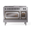 ILVE 48-Inch Nostalgie II Noblesse Propane Gas Dual Fuel Range with 5 Sealed Burners, Griddle, French Top and Triple Glass Door Oven in Stainless Steel with Bronze Trim (UN48FSNMPSSBLP)