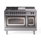 ILVE 48-Inch Nostalgie II Noblesse Propane Gas Dual Fuel Range with 5 Sealed Burners, Griddle, French Top and Triple Glass Door Oven in Stainless Steel with Bronze Trim (UN48FSNMPSSBLP)