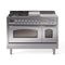 ILVE 48-Inch Nostalgie II Noblesse Natural Gas Dual Fuel Range with 5 Sealed Burners, Griddle, French Top and Triple Glass Door Oven in Stainless Steel with Chrome Trim (UN48FSNMPSSC)
