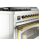 ILVE 48-Inch Nostalgie II Noblesse Natural Gas Dual Fuel Range with 5 Sealed Burners, Griddle, French Top and Triple Glass Door Oven in Stainless Steel with Brass Trim (UN48FSNMPSSG)