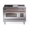 ILVE 48-Inch Nostalgie II Noblesse Natural Gas Dual Fuel Range with 5 Sealed Burners, Griddle, French Top and Triple Glass Door Oven in Stainless Steel with Copper Trim (UN48FSNMPSSP)