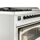ILVE 48-Inch Nostalgie II Noblesse Natural Gas Dual Fuel Range with 5 Sealed Burners, Griddle, French Top and Triple Glass Door Oven in White with Bronze Trim (UN48FSNMPWHB)
