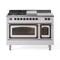 ILVE 48-Inch Nostalgie II Noblesse Dual Fuel Rangewith 5 Sealed Burners, Griddle, French Top and Triple Glass Door Oven in White with Bronze Trim (UN48FSNMPWHB)