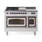 ILVE 48-Inch Nostalgie II Noblesse Natural Gas Dual Fuel Range with 5 Sealed Burners, Griddle, French Top and Triple Glass Door Oven in White with Bronze Trim (UN48FSNMPWHB)