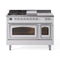 ILVE 48-Inch Nostalgie II Noblesse Dual Fuel Rangewith 5 Sealed Burners, Griddle, French Top and Triple Glass Door Oven in White with Chrome Trim (UN48FSNMPWHC)