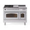 ILVE 48-Inch Nostalgie II Noblesse Natural Gas Dual Fuel Range with 5 Sealed Burners, Griddle, French Top and Triple Glass Door Oven in White with Chrome Trim (UN48FSNMPWHC)