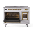 ILVE 48-Inch Nostalgie II Noblesse Propane Gas Dual Fuel Range with 5 Sealed Burners, Griddle, French Top and Triple Glass Door Oven in White with Brass Trim (UN48FSNMPWHGLP)