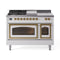 ILVE 48-Inch Nostalgie II Noblesse Dual Fuel Rangewith 5 Sealed Burners, Griddle, French Top and Triple Glass Door Oven in White with Brass Trim (UN48FSNMPWHG)