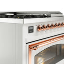 ILVE 48-Inch Nostalgie II Noblesse Propane Gas Dual Fuel Range with 5 Sealed Burners, Griddle, French Top and Triple Glass Door Oven in White with Copper Trim (UN48FSNMPWHPLP)