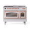 ILVE 48-Inch Nostalgie II Noblesse Natural Gas Dual Fuel Range with 5 Sealed Burners, Griddle, French Top and Triple Glass Door Oven in White with Copper Trim (UN48FSNMPWHP)