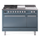 ILVE Professional Plus II 48-inch Propane Gas Dual Fuel Range with 5 Burners, Griddle, & French Top with Solid Door Oven in Blue Grey (UP48FSQMPBGLP)