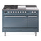 ILVE Professional Plus II 48-inch Natural Gas Dual Fuel Range with 5 Burners, Griddle, & French Top with Solid Door Oven in Blue Grey (UP48FSQMPBG)