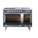 ILVE Professional Plus II 48-inch Propane Gas Dual Fuel Range with 5 Burners, Griddle, & French Top with Solid Door Oven in Blue Grey (UP48FSQMPBGLP)