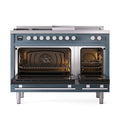 ILVE Professional Plus II 48-inch Natural Gas Dual Fuel Range with 5 Burners, Griddle, & French Top with Solid Door Oven in Blue Grey (UP48FSQMPBG)