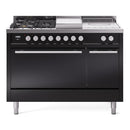ILVE Professional Plus II 48-inch Propane Gas Dual Fuel Range with 5 Burners, Griddle, & French Top with Solid Door Oven in Glossy Black (UP48FSQMPBKLP)
