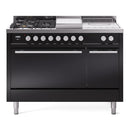 ILVE Professional Plus II 48-inch Natural Gas Dual Fuel Range with 5 Burners, Griddle, & French Top with Solid Door Oven in Glossy Black (UP48FSQMPBK)
