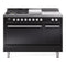 ILVE Professional Plus II 48-inch Natural Gas Dual Fuel Range with 5 Burners, Griddle, & French Top with Solid Door Oven in Glossy Black (UP48FSQMPBK)