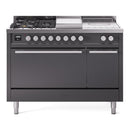 ILVE Professional Plus II 48-inch Propane Gas Dual Fuel Range with 5 Burners, Griddle, & French Top with Solid Door Oven in Matte Graphite (UP48FSQMPMGLP)