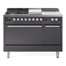 ILVE Professional Plus II 48-inch Natural Gas Dual Fuel Range with 5 Burners, Griddle, & French Top with Solid Door Oven in Matte Graphite (UP48FSQMPMG)